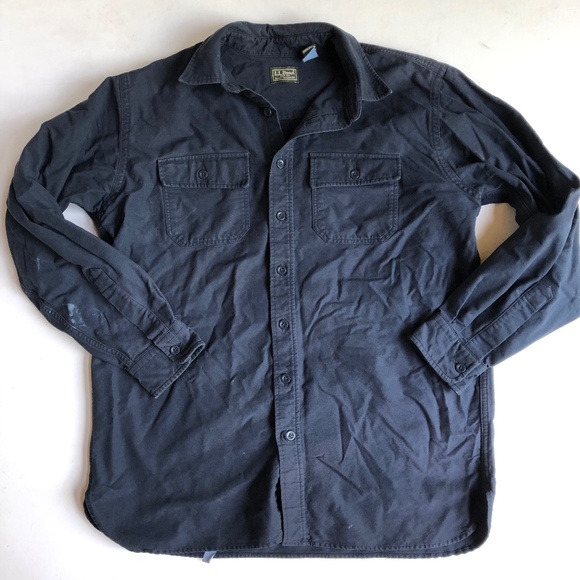 LL Bean Navy Blue Heavy Cotton Button Down Shirt Jacket - Picture 1 of 6